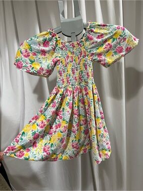 btween Floral Smocked Dress - Pink, Yellow & Green